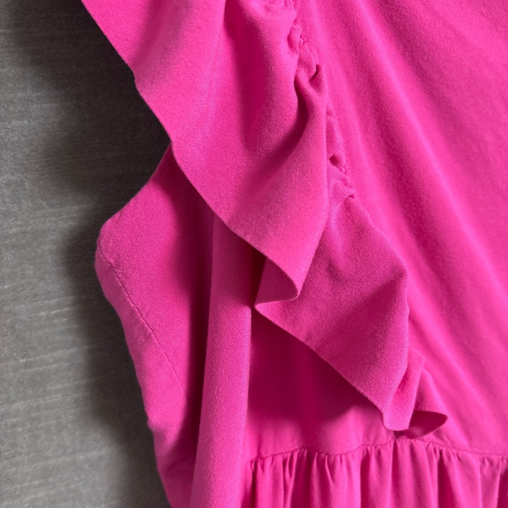 ELOQUII Dress 16 Pink Maxi Ruffle Keyhole Back Tiered Sleeveless Summer Resort - Picture 8 of 12